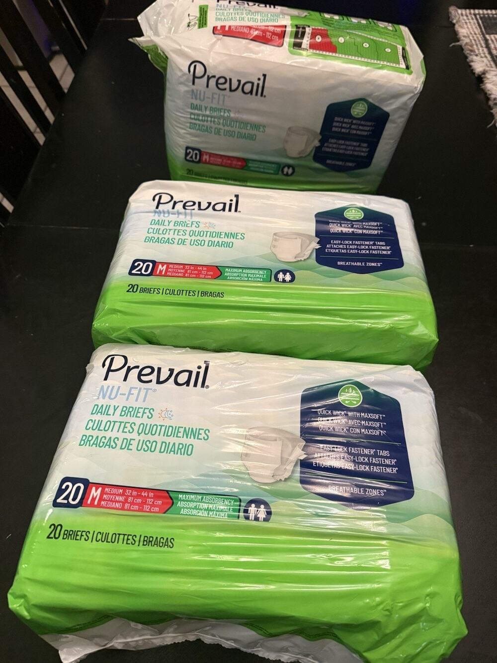 Prevail nu-fit daily briefs unisex medium 32-44” box of 3x20 (60count)
